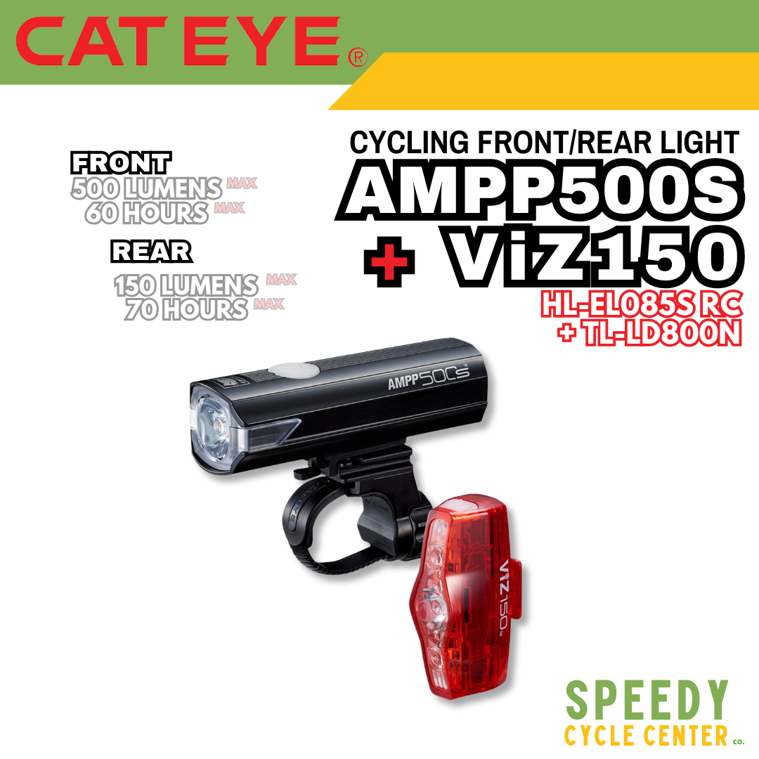 CATEYE Cycling Front/Rear Lights AMPP500S + ViZ150 Set Rechargeable USB-C IPX4