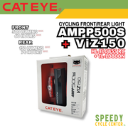 CATEYE Cycling Front/Rear Lights AMPP500S + ViZ150 Set Rechargeable USB-C IPX4