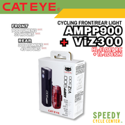 CATEYE Cycling Front/Rear Lights AMPP900 + ViZ300 Rechargeable USB-C / Micro IPX4