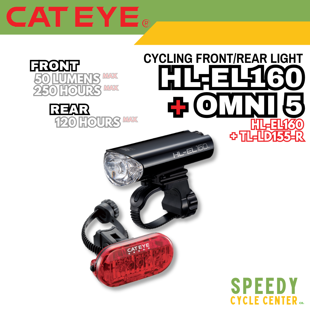 CATEYE Cycling Front/Rear Lights HL-EL160 + OMNI 5 Set Battery Operated IPX4/IPX7