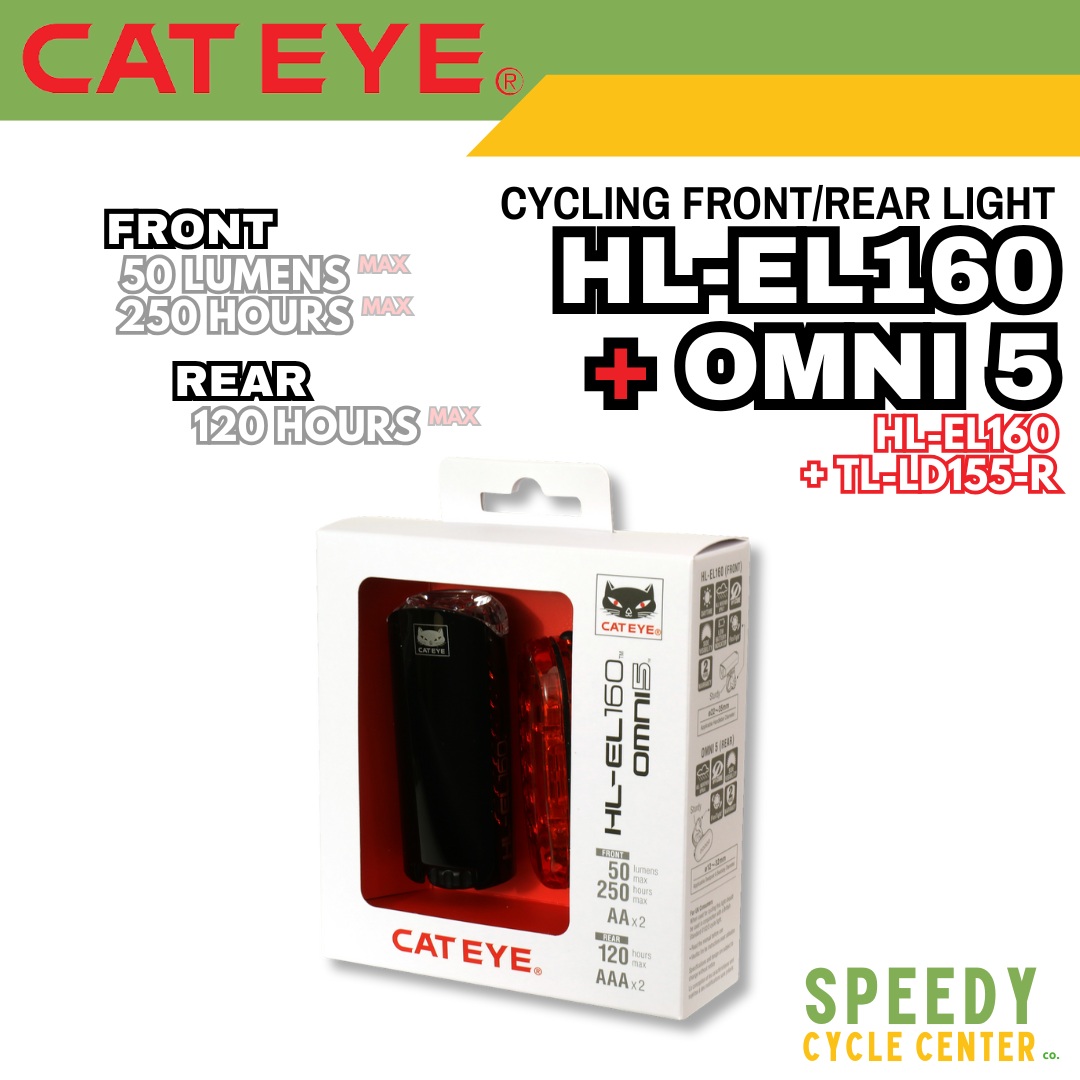 CATEYE Cycling Front/Rear Lights HL-EL160 + OMNI 5 Set Battery Operated IPX4/IPX7