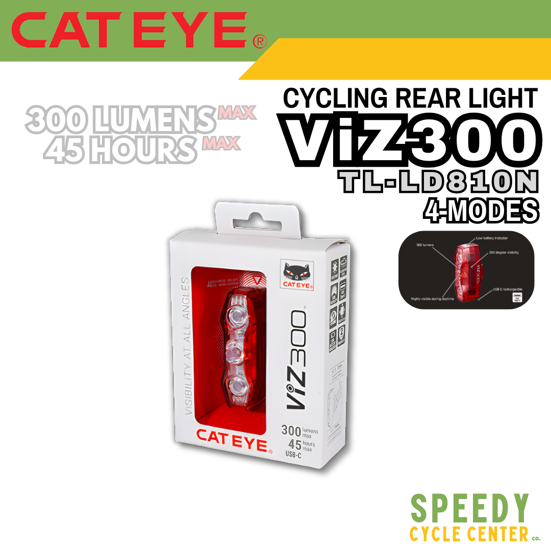 CATEYE Cycling Rear Light ViZ300 TL-LD810N Rechargeable USB-C 300 Lumens IPX4