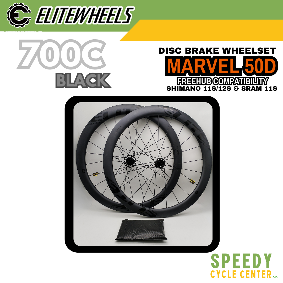 ELITEWHEELS MARVEL 50D Disc Brake Carbon Wheelset 700c HG Spline Black / White