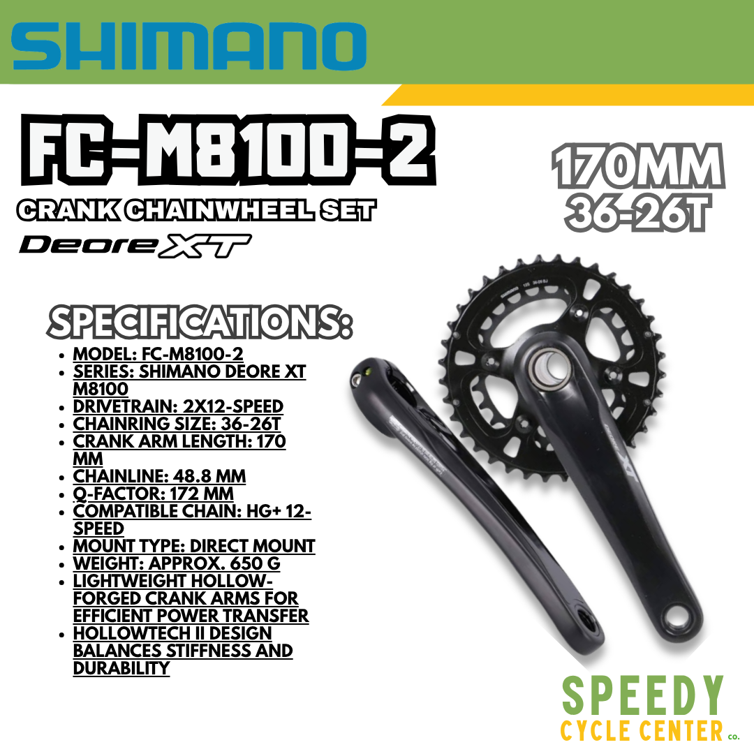 SHIMANO XT FC-M8100-2 Crank Chainwheel Set 12 Speed 36-26T 170mm