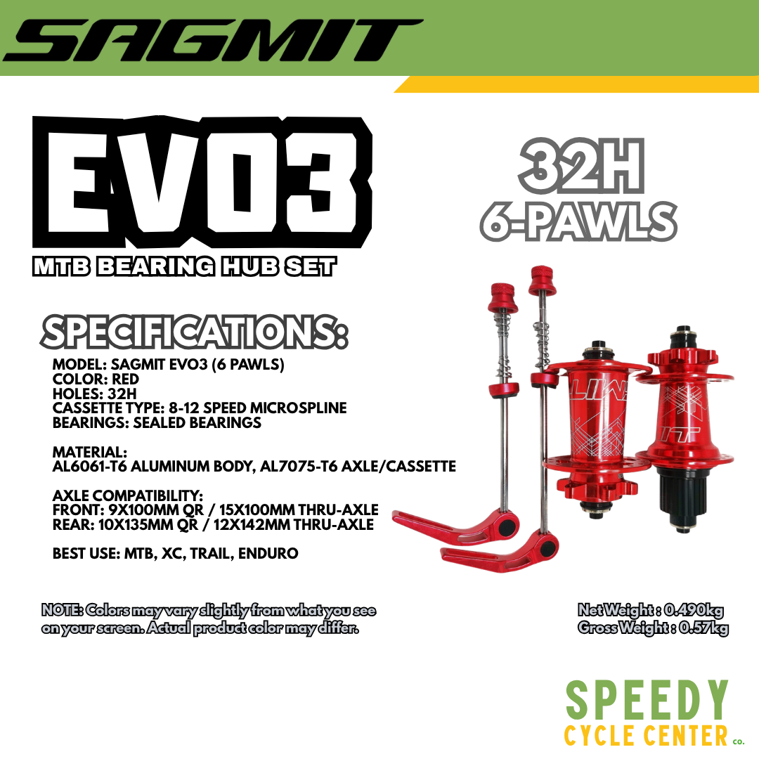 SAGMIT EVO3 MTB Sealed Bearing Hub Set 32H 6-Pawls Micro Spline 8-12-Speed Rear/Front