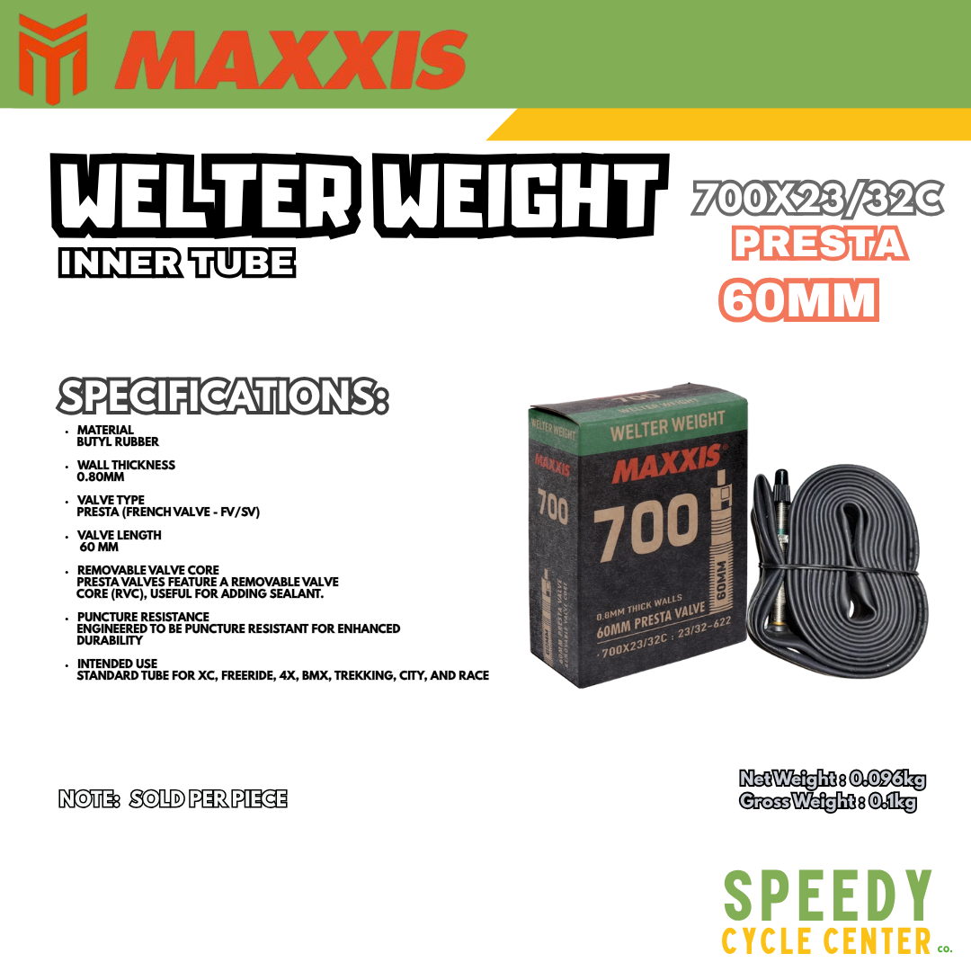 MAXXIS WELTER WEIGHT INNER TUBE 700x23/32C PRESTA 48MM / 60MM / 80MM